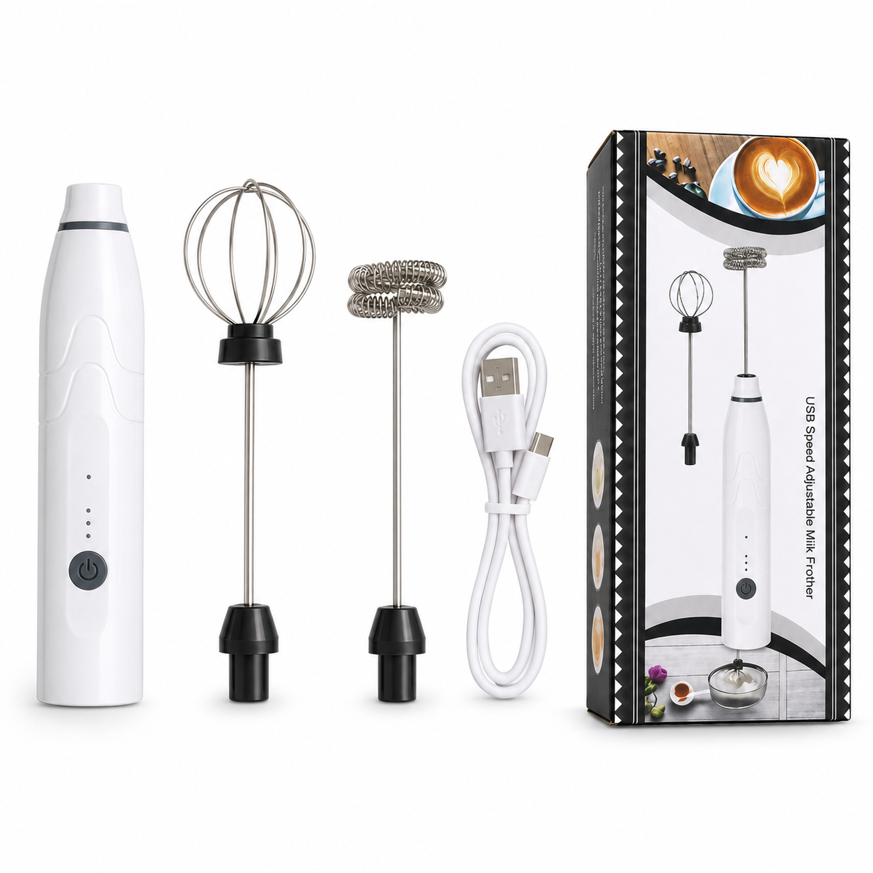 2-in-1 Rechargeable Milk Frother – Complete USB Set